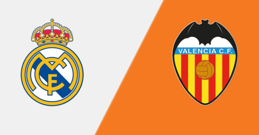 Real Madrid 4–0 Valencia CF — club logos, match poster