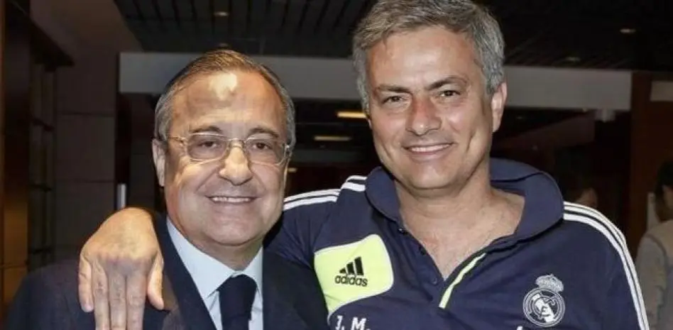 Former Real Madrid coach poses alongside the club president in an archival image