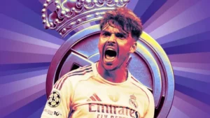 Raul Asencio in a stylized Real Madrid graphic as reports focus on his future and push for a bigger role