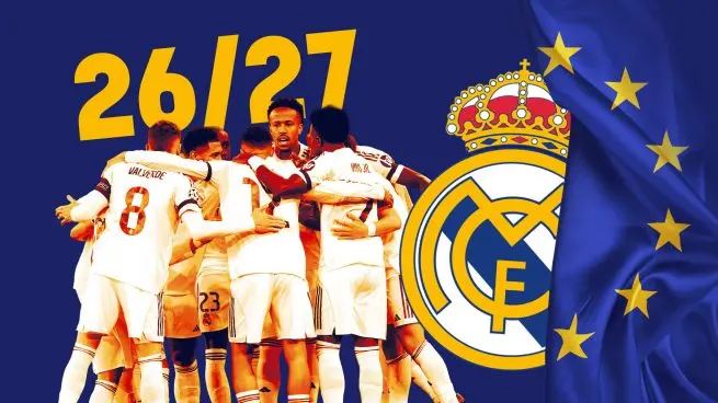 Real Madrid players huddle in a preseason graphic as the club’s 2026-27 summer plans take shape