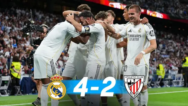 Real Madrid players celebrate during Dani Carvajal farewell in a 4-2 victory over Athletic Club