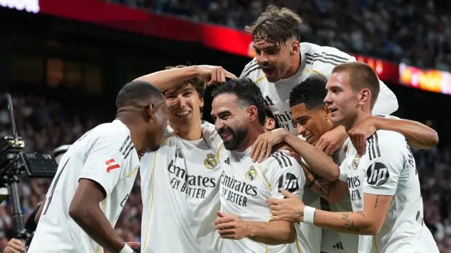 Real Madrid players celebrate during Dani Carvajal farewell in a 4-2 win over Athletic Club