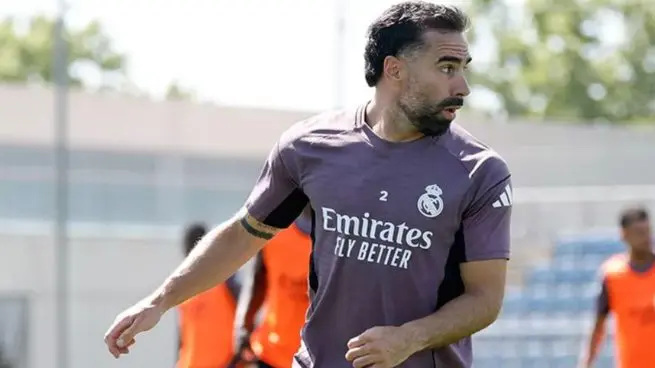 Real Madrid player during training at Valdebebas in the Dani Carvajal farewell message story