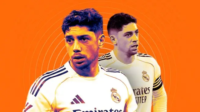 Fede Valverde Real Madrid future graphic showing the midfielder in two Real Madrid kit images