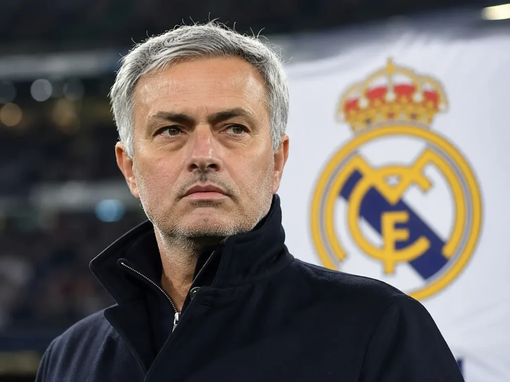 Jose Mourinho pictured in front of a Real Madrid crest amid reports that a return deal is agreed