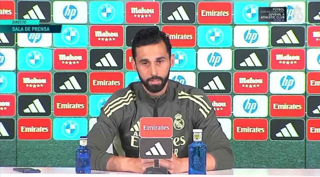 Real Madrid press conference image linked to the Kylian Mbappe bench decision and squad selection explanation