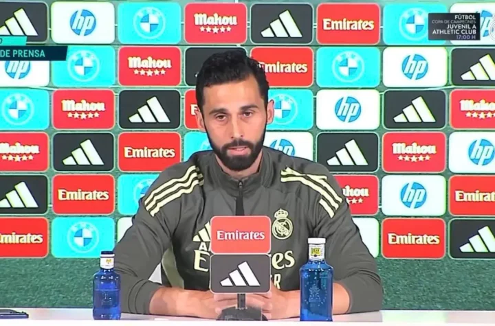 Real Madrid press conference image linked to the Kylian Mbappe bench decision and squad selection explanation