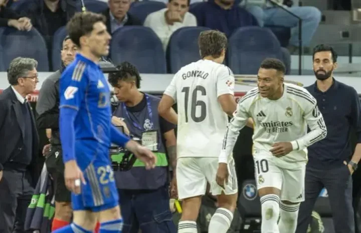 Real Madrid touchline scene during the Oviedo match as Real Madrid civil war talk grows around the club