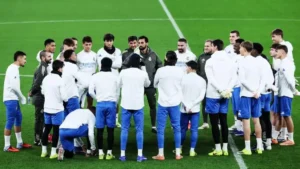 Real Madrid dressing room crisis image showing players and staff during training before the Barcelona clash