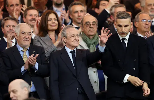 Real Madrid officials and supporters react during a match as debate grows over Florentino Perez and new club elections