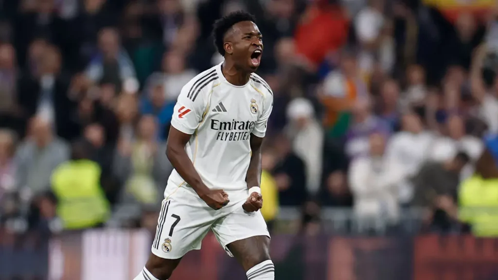 Real Madrid player celebrating as the Real Madrid lineup vs Barcelona is confirmed for El Clasico