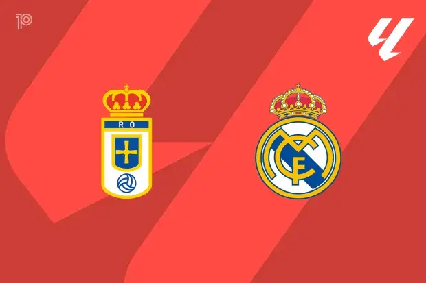 Real Madrid vs Real Oviedo lineups graphic showing Vinicius Jr. leading the starting XI