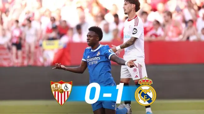 Sevilla vs Real Madrid: Vinicius Jr celebrates after scoring the winning goal in Real Madrid’s 1-0 victory over Sevilla as Kylian Mbappe returns to the starting XI.