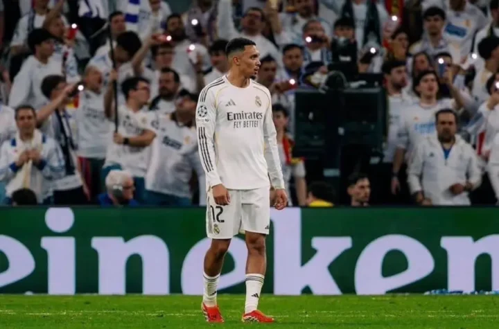 Trent Alexander-Arnold Real Madrid message image as the defender stands on the pitch in front of Madridistas