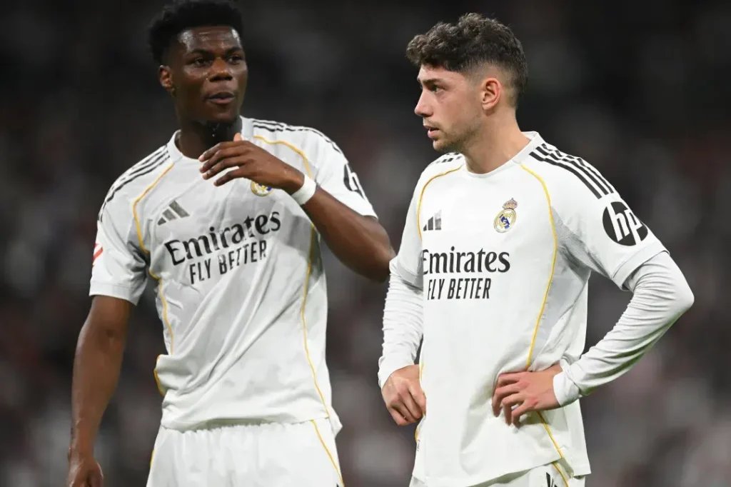 Federico Valverde and Aurelien Tchouameni during a Real Madrid match before the reported Valverde Tchouameni training clash ahead of El Clasico
