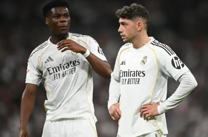 Federico Valverde and Aurelien Tchouameni during a Real Madrid match before the reported Valverde Tchouameni training clash ahead of El Clasico