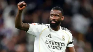 Antonio Rudiger raising his fist during a match
