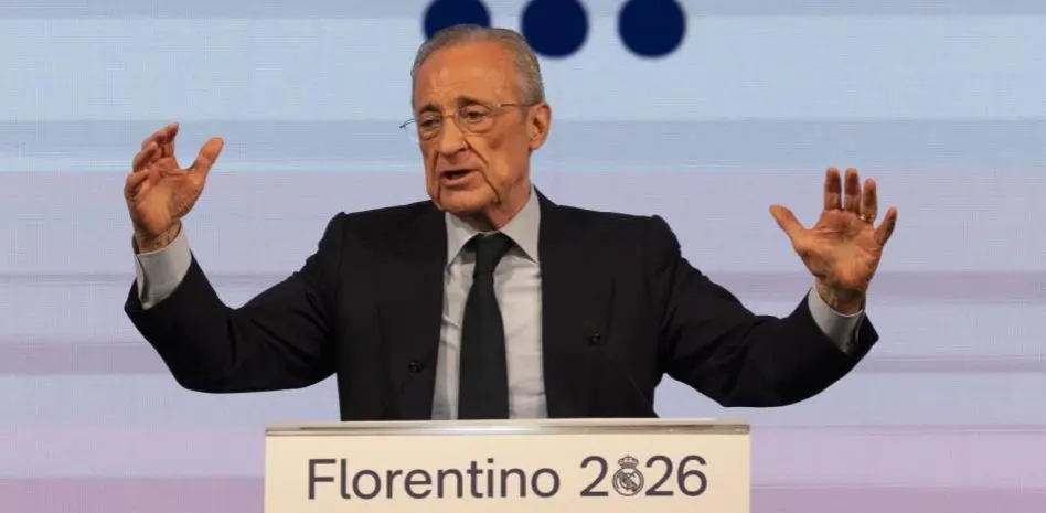 Barca legal action against Florentino Pérez image showing the Real Madrid president speaking at a podium