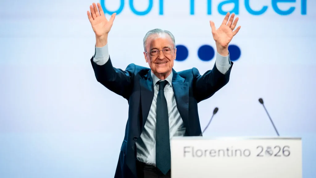 Campaign-stage image ahead of the Florentino Perez election list story before the Real Madrid presidential vote