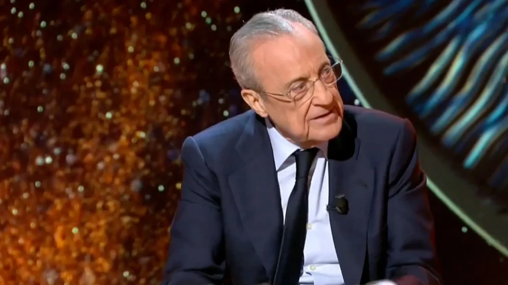 Florentino Perez during a television appearance amid Real Madrid record transfer bid talk