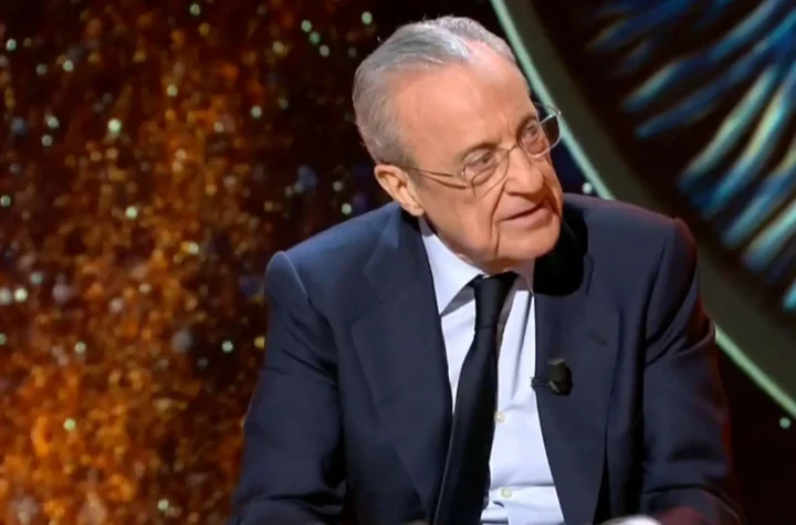 Florentino Perez during a television appearance amid Real Madrid record transfer bid talk