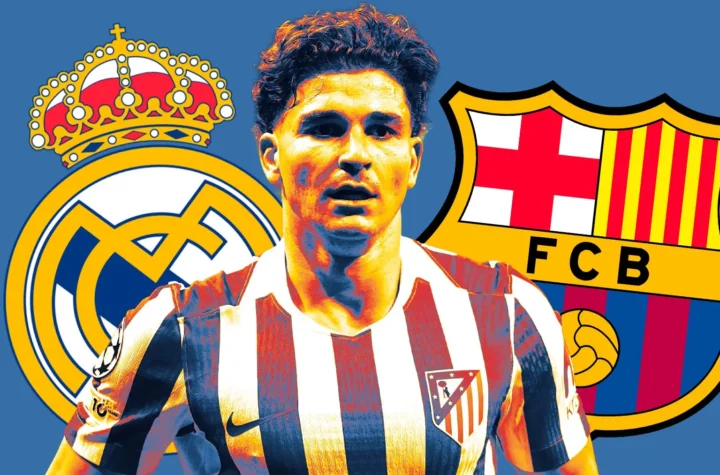 Real Madrid offer for Julián Álvarez graphic showing the Atlético striker between the Real Madrid and Barcelona crests