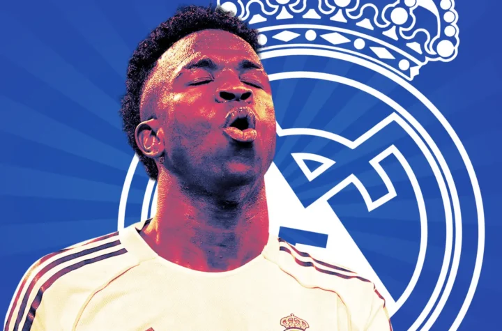 Real Madrid forward featured in a club-themed graphic as the Vinicius contract renewal deadline approaches.